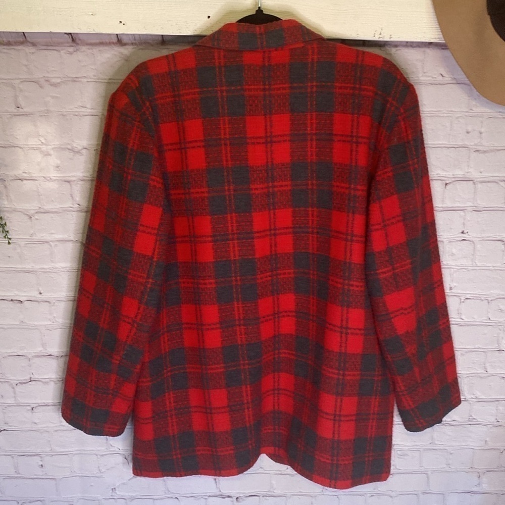 Vintage Reitmans Red Plaid Tartan Wool Blend Button Up Blazer Pockets Size L - Picture 11 of 17